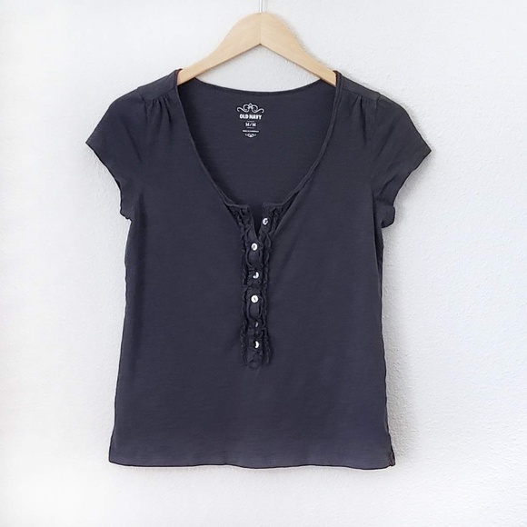 🆓 Old Navy Button-Front Cap Sleeve Tee - Picture 1 of 6